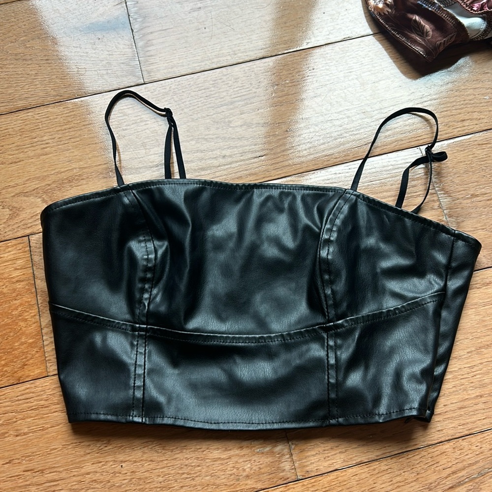 Ardene black leather crop tank